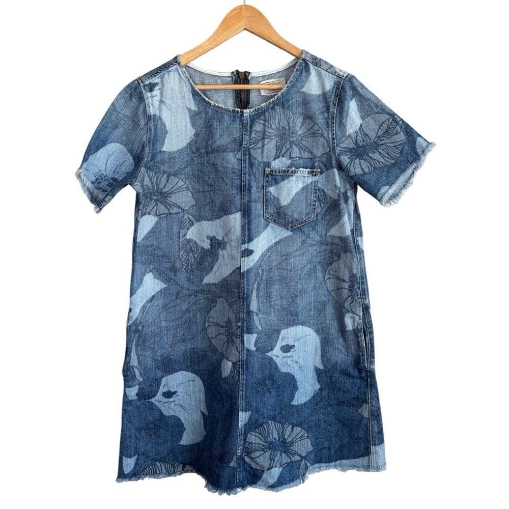 Current Elliott Blue Denim Fray Edge Shirt Dress